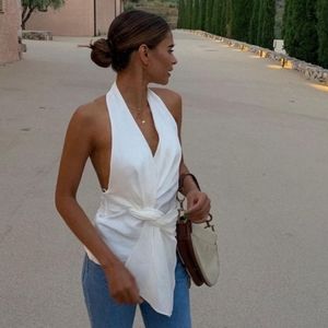 New Zara Linen Blend Halter Neck Top 